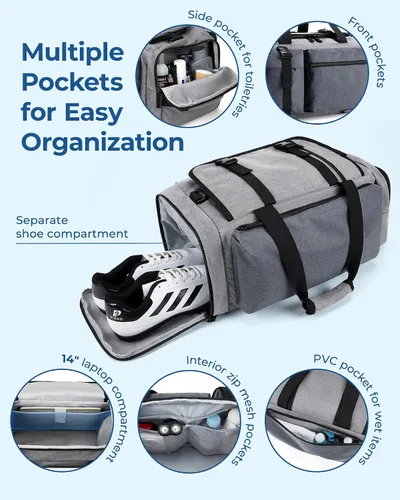 Miniatura 4 de BAGSMART Bolsa de gimnasio para hombres, bolsas de lona deportivas para viajes, bolsa de fin de semana con compartimento para zapatos y laptop