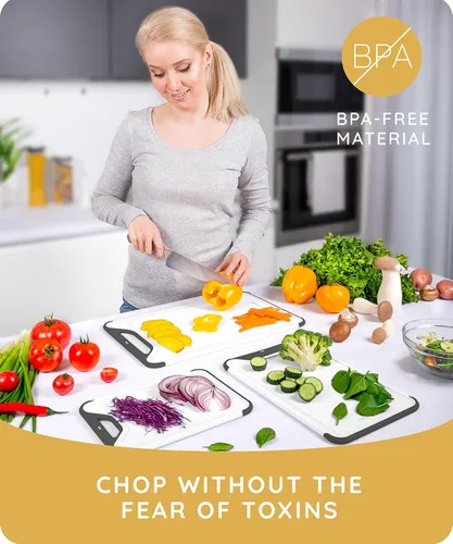 Miniatura 4 de Tabla de cortar para cocina, tabla de cortar de plástico, tabla de cortar apta para lavavajillas con ranuras para jugos para carne, verduras, Negro