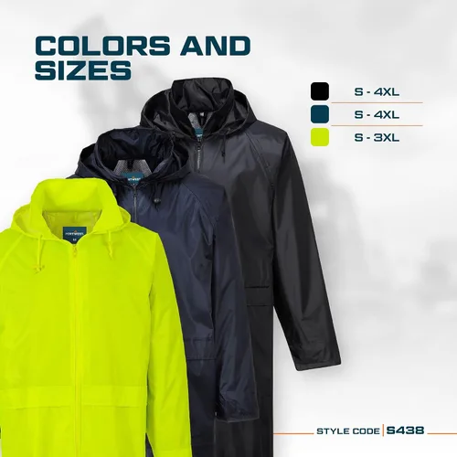 Miniatura 5 de Portwest S438 - Chubasquero largo para hombre, ligero, impermeable, clásico