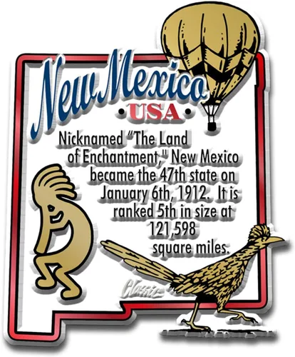 Imán de información del estado de Nuevo México por Classic Magnets, 2.3 x 2.8 pulgadas, recuerdos coleccionables de goma 3D estilo vintage y regalos