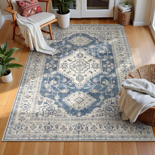 Miniatura 18 de Lahome Alfombra oriental lavable de área pequeña, 2 x 3 pies, para entrada, cocina, ultra fina, suave, tapete antideslizante para puerta de Azul
