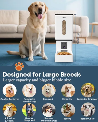 Miniatura 7 de Comedero automático para perros de razas grandes con cámara - 12L/50 tazas, control de aplicación WiFi 5G, dispensador de alimentos para perros