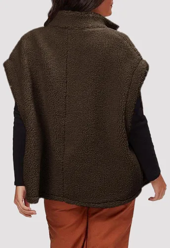 Miniatura 72 de Hongqizo - Chaleco de forro polar mullido para mujer, casual, de gran tamaño, cálido, con botones, chaqueta de sherpa con bolsillos