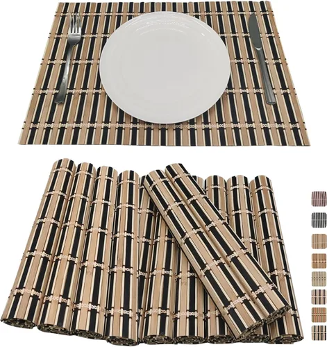 Miniatura 17 de Set of 8 Bamboo Slats Placemat Modern Placemats Natural Anti-Slip Bamboo Placemats Washable Heat-Resistant Table Mats for Kitchen Dinning Room Table