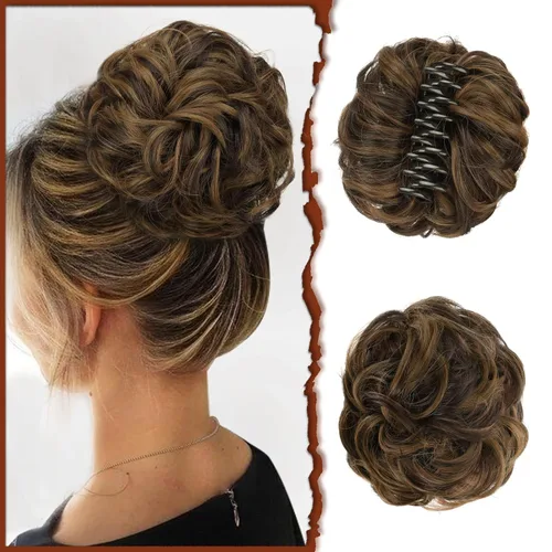 Miniatura 24 de SOFEIYAN Pinza de Gancho Moño Desordenado de Cabello Sintéticico, Cabello Ondulado y Rizado, Pinza de Cabello en Gancho, Chignon, Cola de Caballo