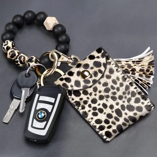 Miniatura 2 de UpUDo Llavero pulsera de silicona, pulsera con cuentas de silicona con cartera para tarjetas, llavero elástico para mujer