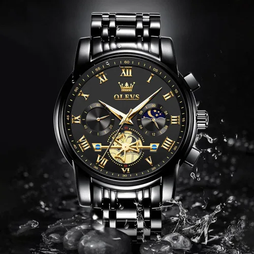 Miniatura 5 de OLEVS Relojes para hombre, resistente al agua, de lujo, gran cara, reloj analógico de cuarzo de acero inoxidable, relojes de vestir analógicos