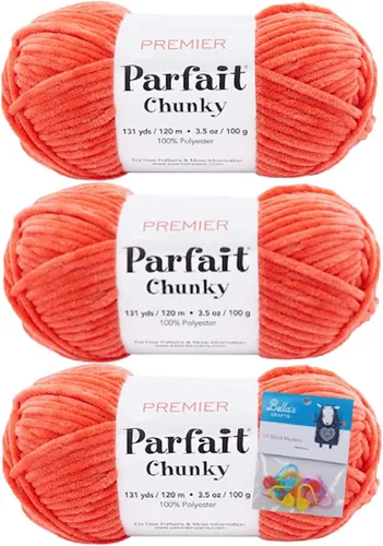 Miniatura 9 de Premier Yarns Parfait - Hilo de felpilla grueso, 3.5 onzas, peso súper voluminoso, paquete de 3 unidades con soportes para punto de Bella (chocolate)