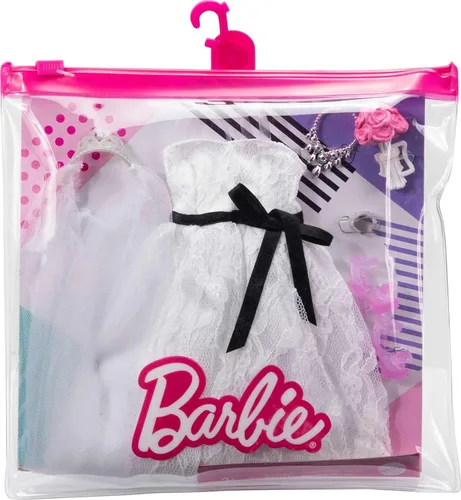 Miniatura 3 de Barbie Paquete de moda y accesorios, muñeca de traje de novia con vestido de novia, velo, zapatos, collar, pulsera y ramo