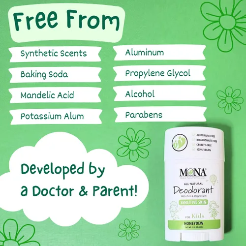 Miniatura 5 de MONA Desodorante 100% natural para niños, preadolescentes y adolescentes, sin bicarbonato de sodio, aromas sintéticos o aluminio, seguro para niñas