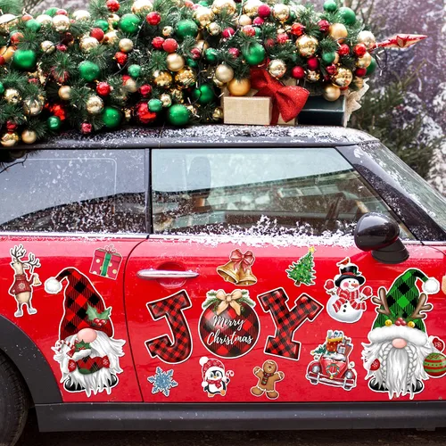 Miniatura 5 de Imanes de Navidad para refrigerador, 14 unidades, gnomo alegre, nevera, coche, puerta de garaje, calcomanías magnéticas para decoración
