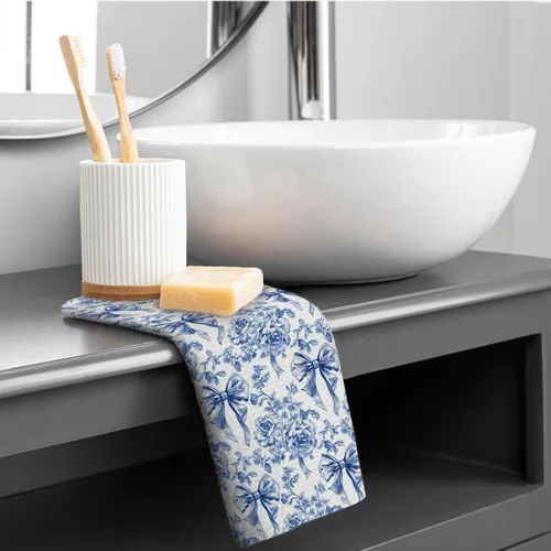 Miniatura 6 de Chinoiserie - Toallas de cocina florales con lazo coquette, paños de cocina florales azules y blancos para decoración de cocina, toallas de mano