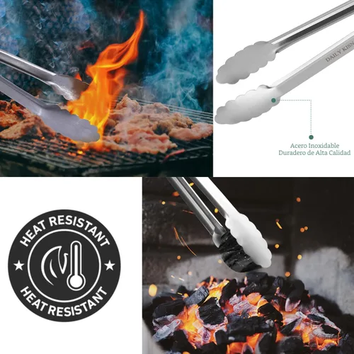 Miniatura 3 de Pinzas para parrilla, pinzas de barbacoa extralargas de 17 pulgadas, pinzas de metal de acero inoxidable de alta calidad para cocinar, asar a
