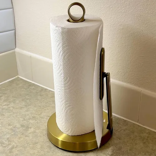 Miniatura 2 de theaoo Toallero de papel de acero inoxidable resistente con brazo de tensión, fácil de rasgar con una sola mano, moderno dispensador de encimera
