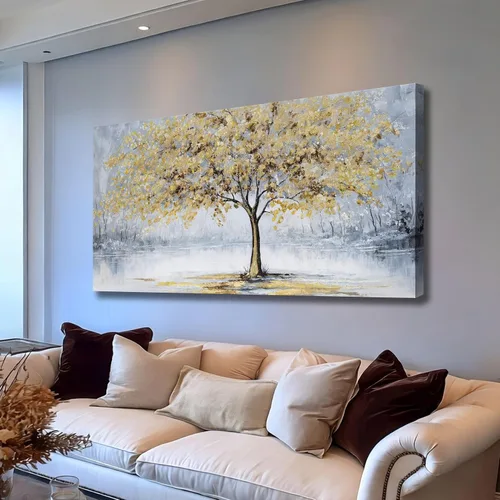 Miniatura 8 de Belmrxne Arte de pared de árbol de la vida, decoración de pared pequeña dorada, paisaje, lienzo, obra de arte divertida para entrada, pasillo, baño