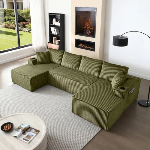 Miniatura 11 de Sofá cama modular de 124 pulgadas, sofá de nube sin hueso para sala de estar, sofá de 5 asientos en forma de U con 2 bolsillos de almacenamiento y 2