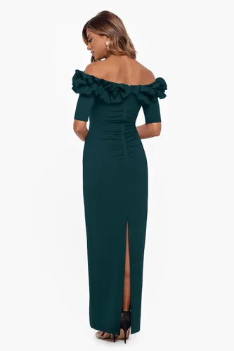 Miniatura 2 de Xscape Vestido de crepé largo con hombros descubiertos para mujer (Reg y Petite)