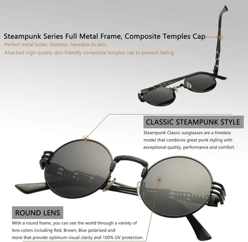 Miniatura 5 de DeBuff Gafas de sol retro redondas steampunk hippie