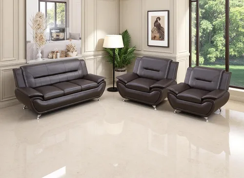 Miniatura 60 de Juego de sofá de cuero (3 piezas, cuero negro B), muebles de sala de estar para apartamento, material de estilo minimalista, fácil montaje B-cuero