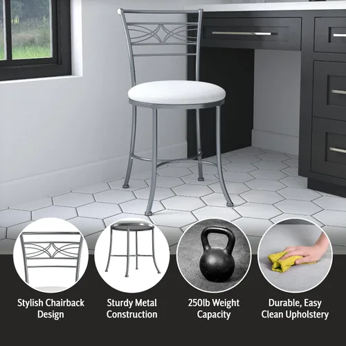 Miniatura 4 de Hillsdale Furniture Dutton - Taburete de tocador, cromado