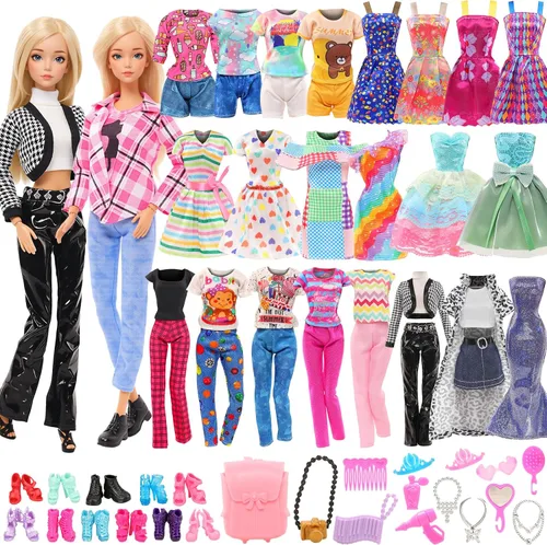 Lote 15 artículos Barwa, 5 juegos moda casual ropa/trajes con 10 pares de zapatos para muñeca Barbie regalo de Navidad