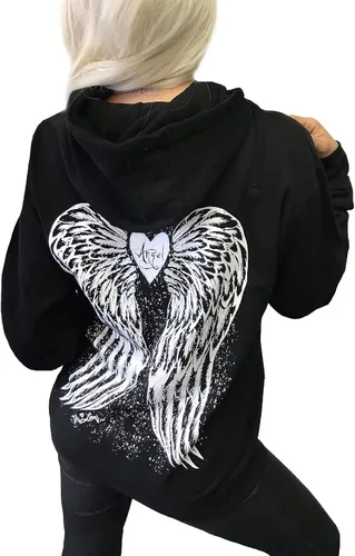Miniatura 2 de Sudadera sexy con capucha de rosas de tatuaje con diseño de alas de ángel sexy para mujer