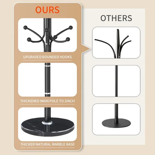 Miniatura 4 de Perchero de Metal con Soporte, Perchero Moderno Independiente con Base de Mármol Natural, Perchero y Árbol de Pasillo para Colgar en Entrada
