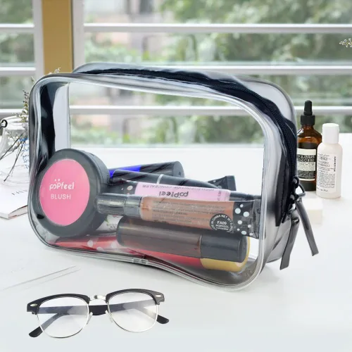 Miniatura 3 de Wobe Paquete de 5 bolsas de cosméticos transparentes aprobadas por la TSA, bolsa de transporte de artículos de tocador con cremallera de PVC, bolsa