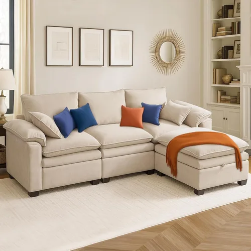 Sofá Seccional Modular en Forma de L de 100", Sofá con Almacenamiento Otomano, Sofá Nube de Chenilla con Asientos Profundos y Mullidos para Sala de