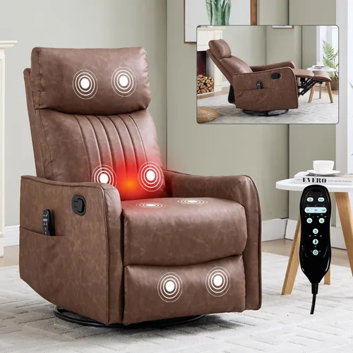 Miniatura 21 de Recliner Chair, Swivel Fabric Massage Rocker Recliner Chair for Adults, Manual Nursery Chair Glider Recliner with Massage and Heat for Living Room