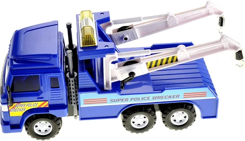 Miniatura 2 de PowerTRC Camión de remolque de policía de juguete para niños de 3 a 5 años 13 pulgadas Push & Go realista alimentado por fricción con cabrestante