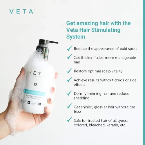 Miniatura 6 de Champú estimulante para el crecimiento del cabello. Tratamiento sin medicamentos con trichogen y follicusan para hombres y mujeres - 27 fl. oz - Veta