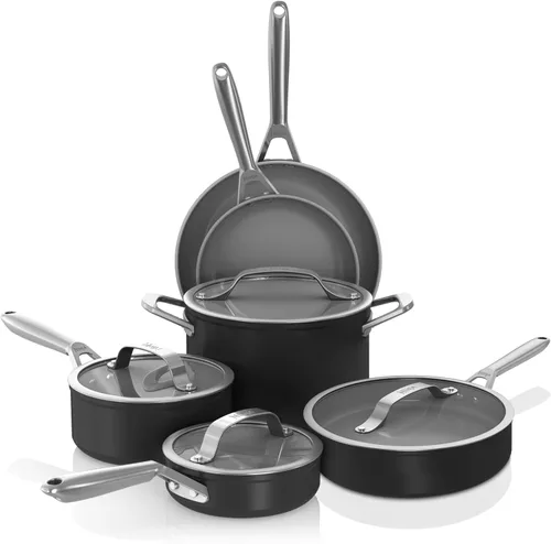 Miniatura 16 de Ninja Ceramic Pro Juego de utensilios de cocina de 14 piezas, juego de ollas y sartenes antiadherentes con tapas de vidrio, no tóxico, sin PTFE