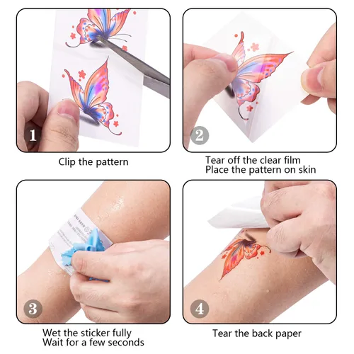 Miniatura 4 de Calcomanías temporales 3D de mariposas y flores, tatuajes coloridos para mujeres, 126 unidades, 30 hojas