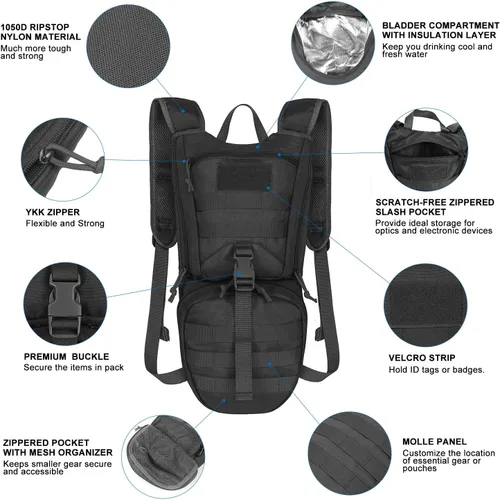 Miniatura 2 de Unigear Mochilas Tácticas de Hidratación 1050D con Vejiga de Agua de 3L, Paquete de Aislamiento Térmico Mantiene el Líquido Fresco hasta por 4 Horas