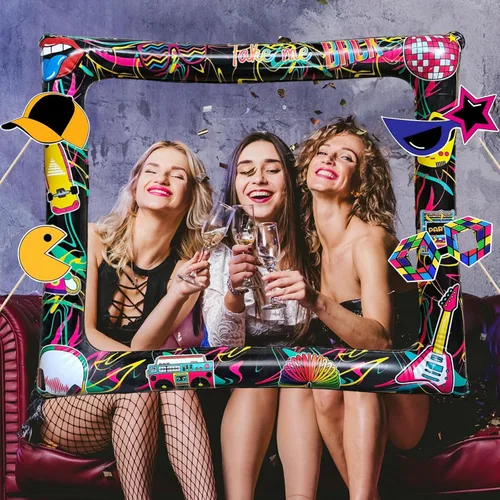 Miniatura 4 de Juego de 21 portarretratos inflables para selfies de los años 80 y accesorios para fiestas retro de los años 80 I Love 80s Party Selfie Props