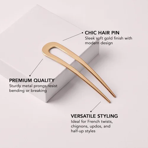 Miniatura 3 de The Hair Edit Horquilla Francesa Sleek Chignon, Elegante Accesorio de Cabello de Metal Dorado para Moños, Giros Franceses y Peinados Recogidos, Oro