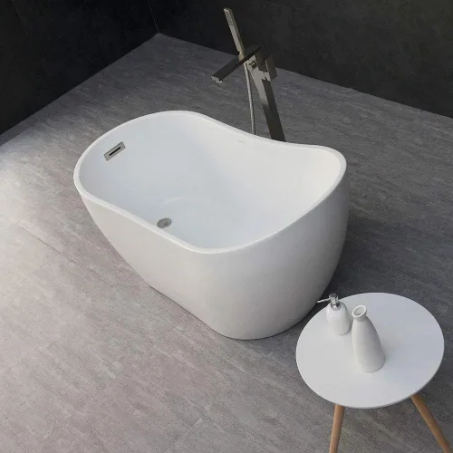 Miniatura 5 de WOODBRIDGE BTA1507-B - Bañera independiente de acrílico de 54 pulgadas, bañera blanca de remojo contemporáneo con desbordamiento y drenaje de níquel