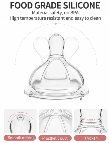 Miniatura 6 de Oberni Biberones de Vidrio para Bebé, Biberón Anticólico de Lactancia Materna con Tetina de Respuesta Natural Talla S, Biberón de Cuello Ancho y Rosa