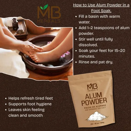 Miniatura 4 de MB Herbals Polvo de alumbre de 100 gramos (3.5 oz) Desodorante Después del afeitado Tela de cuero y papel mortal Uso externo solo