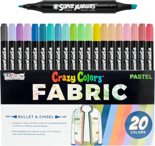 Miniatura 7 de U.S. Art Supply Super Marcadores Negros de Doble Punta para Tela Permanentes para Ropa - Juego de 6 Bolígrafos de Tela con Tinta Permanente