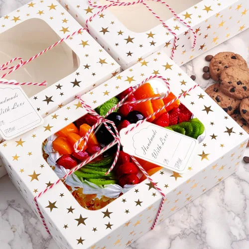 Miniatura 4 de 24 cajas de galletas de Navidad para regalo, cajas de regalo de 9 x 6 x 3 pulgadas con estrella dorada con ventana, cajas de galletas navideñas
