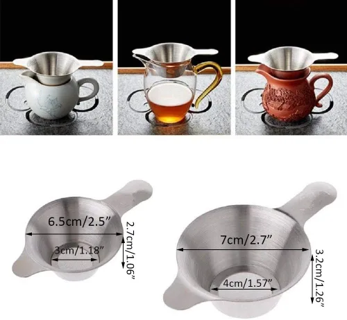 Miniatura 2 de Paquete de 2 coladores de té de malla fina, filtro de té de malla pequeña de acero inoxidable con asa, 2 tamaños diferentes