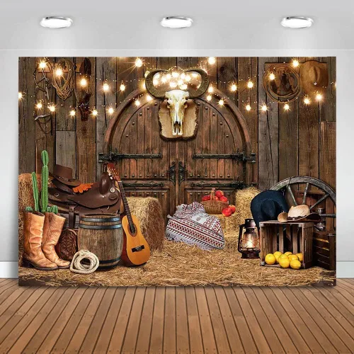 Mocsicka Fondo del Salvaje Oeste, luces rústicas, fondo de fotografía de casa de granero, fondo de fotografía de vaquero occidental, decoración de