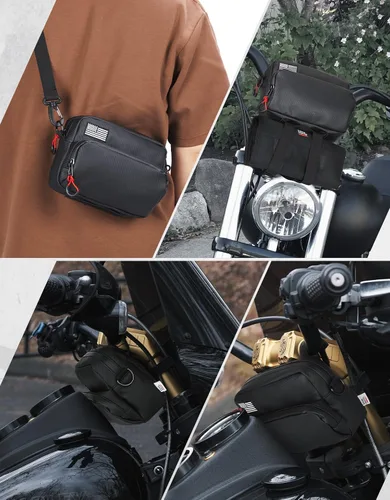 Miniatura 4 de KEMIMOTO Bolsa para manillar de motocicleta con cubierta impermeable, bolsa universal para bicicleta, bolsa de herramientas para manillar compatible