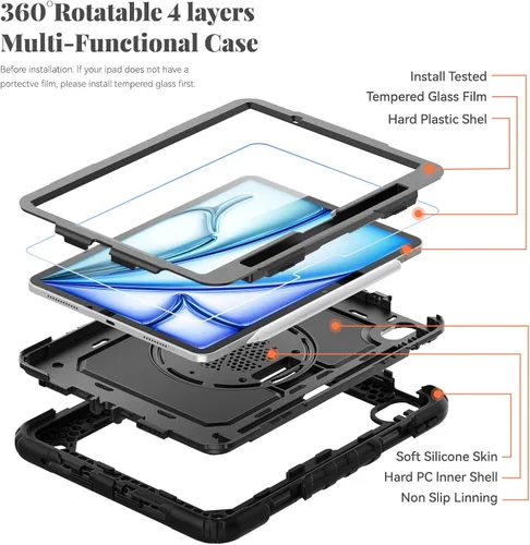 Miniatura 8 de BLOSOMEET Funda para iPad Air de 11 pulgadas M3 2025 y M2 2024 con protector de pantalla de vidrio templado y soporte para lápiz, funda para iPad