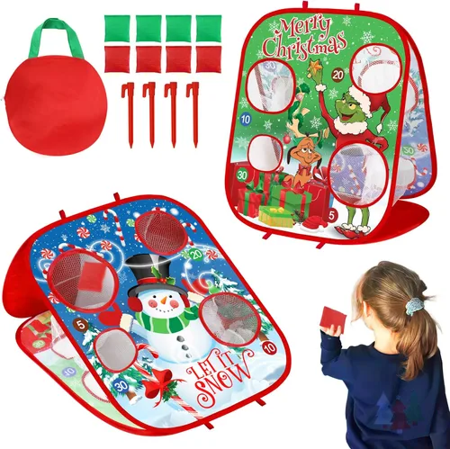 Juegos de lanzamiento de bolsas de frijoles de Navidad para niños, juegos de fiesta de Navidad, tablero de Cornhole plegable de doble cara, juguetes