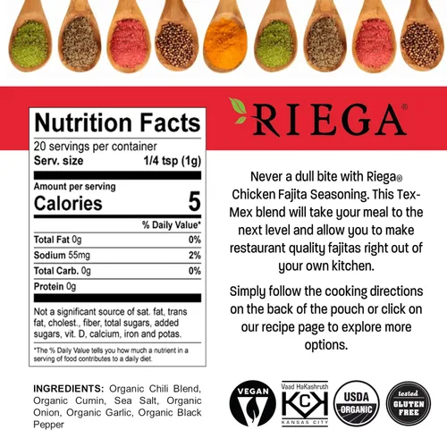 Miniatura 2 de Riega Mezcla orgánica de condimentos para fajita, hace el adobo Tex-Mex perfecto para carne y verduras (Fajita de pollo, 0.71 onzas (paquete de 8))