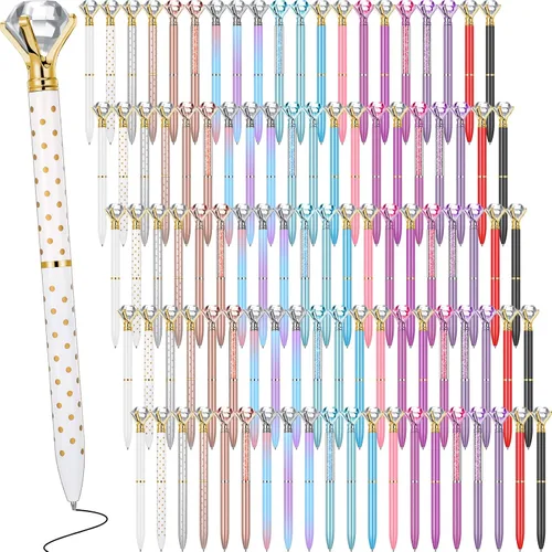 Miniatura 8 de Sherr Paquete de 100 Bolígrafos de Diamante de Cristal Grandes Bonitos Bolígrafos de Punta Retráctiles con Pedrería de Cristal Brillante Gemas Negro