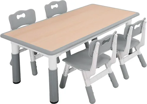 Miniatura 11 de UNICOO - Juego de mesa y sillas de estudio para niños, escritorio de arte infantil de plástico ajustable en altura con 4 asientos, juego de mesa